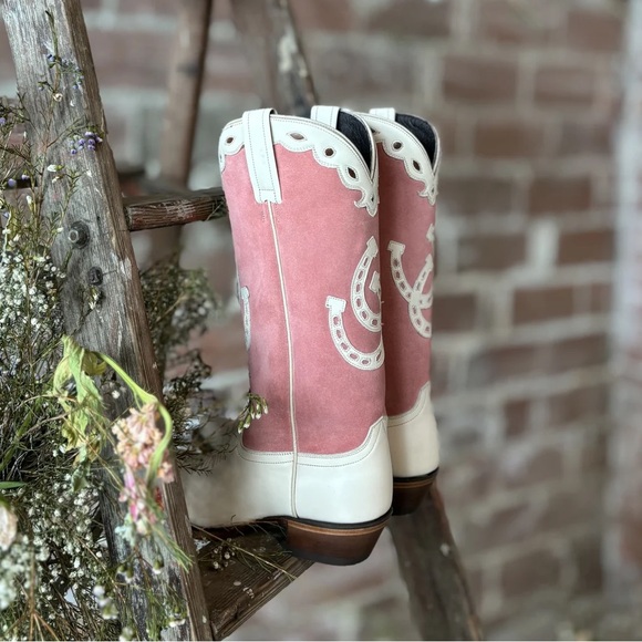 Pink Suede + Bone Custom Boots - Picture 2 of 2